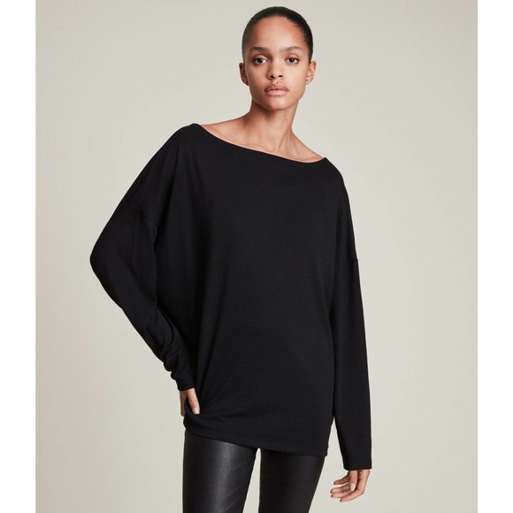 All Saints Tops - AllSaints Rita Oversize Tee Top Women's Medium M Black Long Sleeve Drop Shoulder